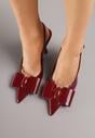 Bordowe Lakierowane Szpilki z Odkrytą Piętą i Aplikacją z Kokardą Sewlida