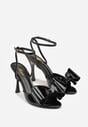 Czarne Sandały Lakierowane Ozdobione Kokardkami Varona
