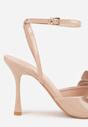 Beżowe Sandały Lakierowane Ozdobione Kokardkami Varona