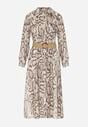 Beżowa Sukienka Koszulowa z Wiskozą Zdobiona Paskiem i Wzorem w Węża Delane