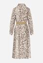 Beżowa Sukienka Koszulowa z Wiskozą Zdobiona Paskiem i Wzorem w Węża Delane