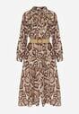 Brązowa Sukienka Koszulowa z Wiskozą Zdobiona Paskiem i Wzorem w Węża Delane