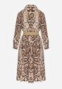 Brązowa Sukienka Koszulowa z Wiskozą Zdobiona Paskiem i Wzorem w Węża Delane