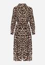 Panterkowa Koszulowa Sukienka z Wiskozą w Panterkę z Wiązanym Paskiem Assava