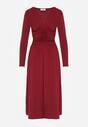 Bordowa Marszczona Sukienka Taliowana z Wiskozą z Dekoltem V i Długim Rękawem Emirie