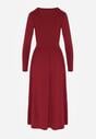 Bordowa Marszczona Sukienka Taliowana z Wiskozą z Dekoltem V i Długim Rękawem Emirie