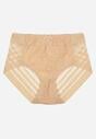 Beżowe Majtki Figi z Wysokim Stanem Zdobione Koronką i Siateczką Helieth