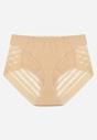 Beżowe Majtki Figi z Wysokim Stanem Zdobione Koronką i Siateczką Helieth