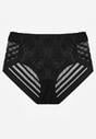 Czarne Majtki Figi z Wysokim Stanem Zdobione Koronką i Siateczką Helieth