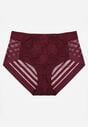 Bordowe Majtki Figi z Wysokim Stanem Zdobione Koronką i Siateczką Helieth