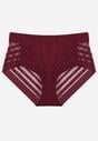 Bordowe Majtki Figi z Wysokim Stanem Zdobione Koronką i Siateczką Helieth