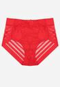 Czerwone Majtki Figi z Wysokim Stanem Zdobione Koronką i Siateczką Helieth