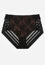 Czarno-Beżowe Majtki Figi z Wysokim Stanem Zdobione Koronką i Siateczką Helieth