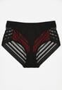 Czarno-Czerwone Majtki Figi z Wysokim Stanem Zdobione Koronką i Siateczką Helieth