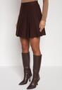 Brązowa Plisowana Spódnica z Wiskozą z Wysokim Stanem Nesadoe