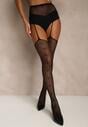 Czarne Pończochy Samonośne Kabaretki z Kokardami i Cyrkoniami Kyria