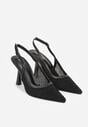 Czarne Sandały na Szpilce Bez Pięty Ozdobione Siateczką i Cyrkoniami Nemelana