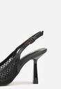 Czarne Sandały na Szpilce Bez Pięty Ozdobione Siateczką i Cyrkoniami Nemelana