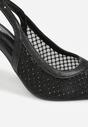 Czarne Sandały na Szpilce Bez Pięty Ozdobione Siateczką i Cyrkoniami Nemelana