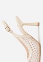 Beżowe Sandały na Szpilce Bez Pięty Ozdobione Siateczką i Cyrkoniami Nemelana