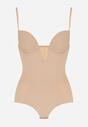 Beżowe Bieliźniane Body Modelujące z Wyciętym Dekoltem Theloria