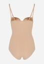 Beżowe Bieliźniane Body Modelujące z Wyciętym Dekoltem Theloria