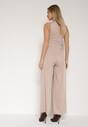 Beżowy Elegancki Kombinezon z Ozdobnymi Zakładkami Zellysha
