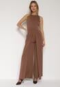 Brązowy Elegancki Kombinezon z Ozdobnymi Zakładkami Zellysha