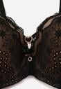 Czarno-Beżowy Koronkowy Biustonosz Ozdobiony Cyrkoniowym Sercem Galirope