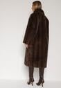Brązowy Płaszcz Futerko o Kroju Oversize z Kieszeniami z Klapami Namys