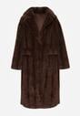 Brązowy Płaszcz Futerko o Kroju Oversize z Kieszeniami z Klapami Namys
