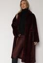 Bordowy Płaszcz Futerko o Kroju Oversize z Kieszeniami z Klapami Namys