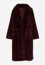 Bordowy Płaszcz Futerko o Kroju Oversize z Kieszeniami z Klapami Namys