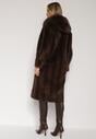 Brązowy Płaszcz Futerko w Pionowy Wzór z Kapturem Cahroris