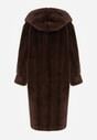 Brązowy Płaszcz Futerko w Pionowy Wzór z Kapturem Cahroris