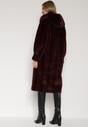 Bordowy Płaszcz Futerko w Pionowy Wzór z Kapturem Cahroris