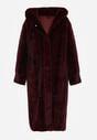 Bordowy Płaszcz Futerko w Pionowy Wzór z Kapturem Cahroris