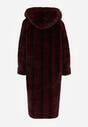Bordowy Płaszcz Futerko w Pionowy Wzór z Kapturem Cahroris