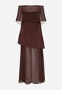 Brązowa Koktajlowa Sukienka z Odkrytymi Ramionami i Dodatkowym Szalem Krynaya