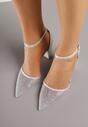 Srebrne Czółenka na Obcasie Ozdobione Brokatem i Cyrkoniami Prisnara
