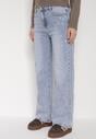 Niebieskie Bawełniane Szerokie Jeansy z Wysokim Stanem i Przetarciami Lilinryss