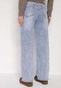 Niebieskie Bawełniane Szerokie Jeansy z Wysokim Stanem i Przetarciami Lilinryss