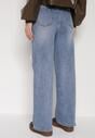 Niebieskie Bawełniane Jeansy o Szerokim Kroju z Wysokim Stanem i Dziurą Telecia