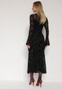 Czarna Siateczkowa Sukienka Wieczorowa VICES z Welurowym Wzorem Jilney