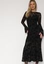 Czarna Siateczkowa Sukienka Wieczorowa VICES z Welurowym Wzorem Jilney