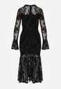 Czarna Siateczkowa Sukienka Wieczorowa VICES z Welurowym Wzorem Jilney