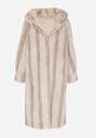 Jasnobeżowy Płaszcz Futerko w Pionowy Wzór z Kapturem Cahroris