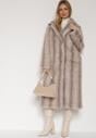 Jasnobeżowy Jednorzędowy Płaszcz Futerko o Klasycznym Kroju Yrelsha