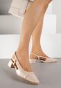 Beżowe Eleganckie Sandały na Klockowym Obcasie z Lakierowanym Noskiem Brizthine