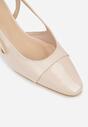 Beżowe Eleganckie Sandały na Klockowym Obcasie z Lakierowanym Noskiem Brizthine